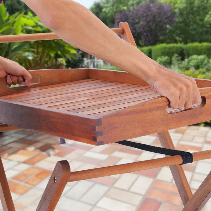 Carrello di servizio in legno di acacia con vassoio estraibile