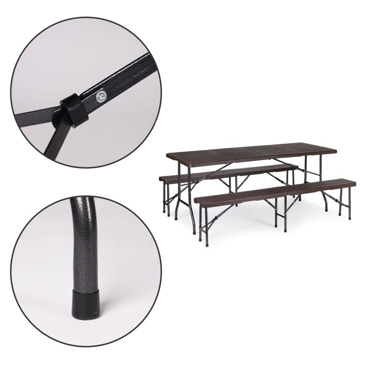 Set za kampiranje 180cm + 2 klupe u smeđoj boji