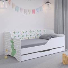 LILU Fehér gyerekágy háttámlával 160 x 80 cm - Mesebeli sárkány