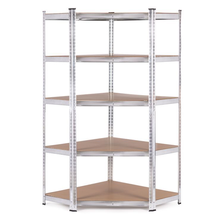 Stabilní rohový kovový úložný regál s 5 policemi 180x90x40