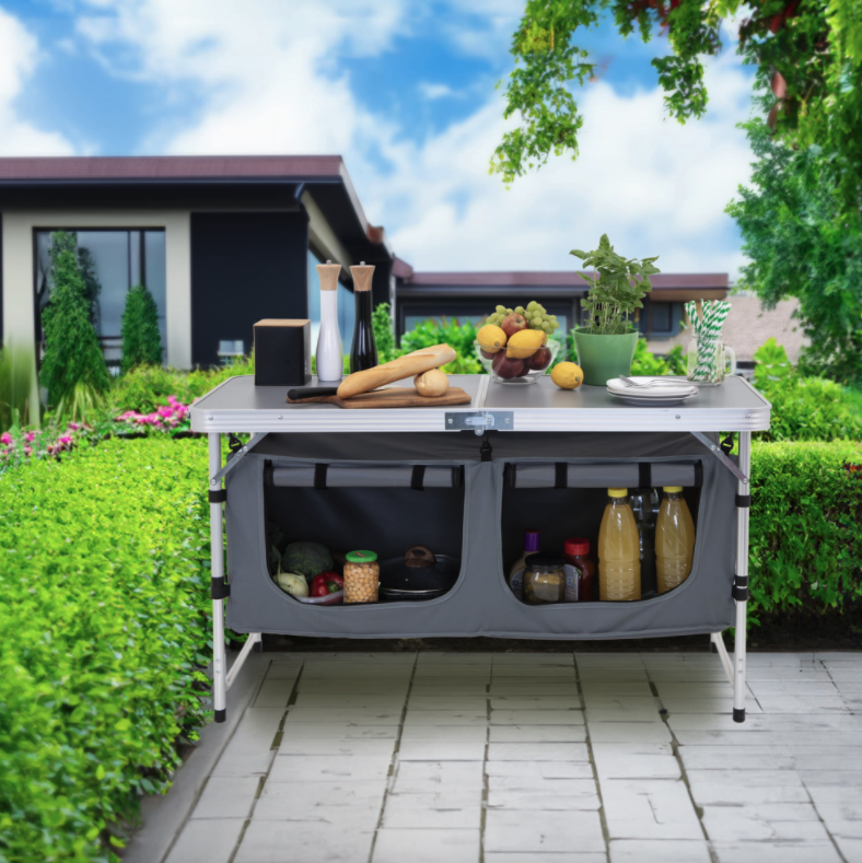 Klappbare Campingküche mit 2 Fächern 120 x 47 cm - grau