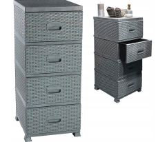 Graue Kommode mit Rattan-Design und 4 Schubladen
