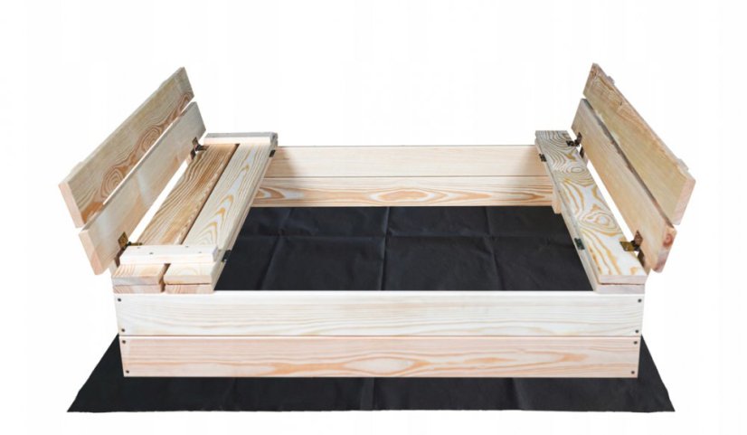 Verschließbarer Holzsandkasten mit Bänken 100 x 100 cm