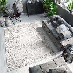 Světle krémový moderní koberec s motivem listů