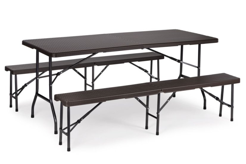 Cateringový stůl 180 cm + 2 lavice - ratan