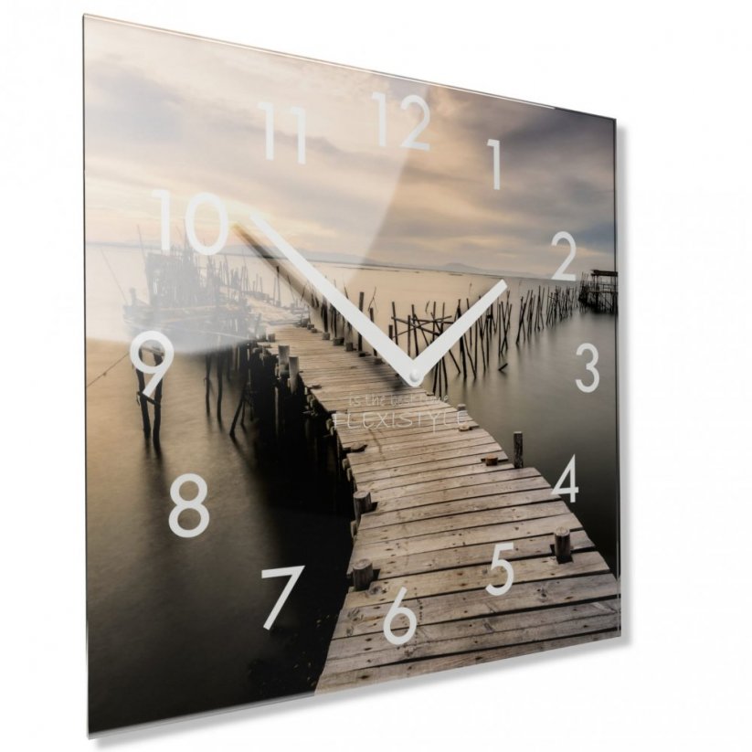 Декоративен стъклен часовник с щампа езеро, 30 см