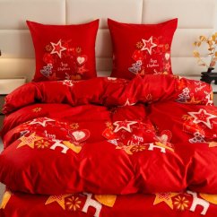 Karácsonyi szintetikus pamut lepedő - piros felirattal MERRY CHRISTMAS