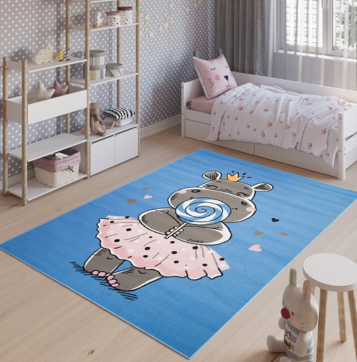 Teppich für Kinderzimmer mit einem Nilpferd