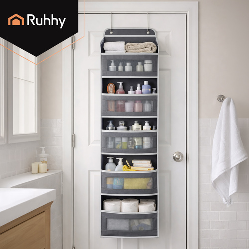 Ajtós akasztós szervező - szekrény polc 5 polccal 142 x 40 x 17 cm