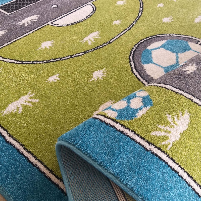 Moderner Teppich für Kinderzimmer mit Fußballfeldmotiv für Jungen