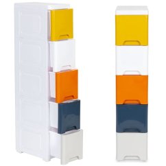 Regal mit 5 Schubladen in verschiedenen Farben