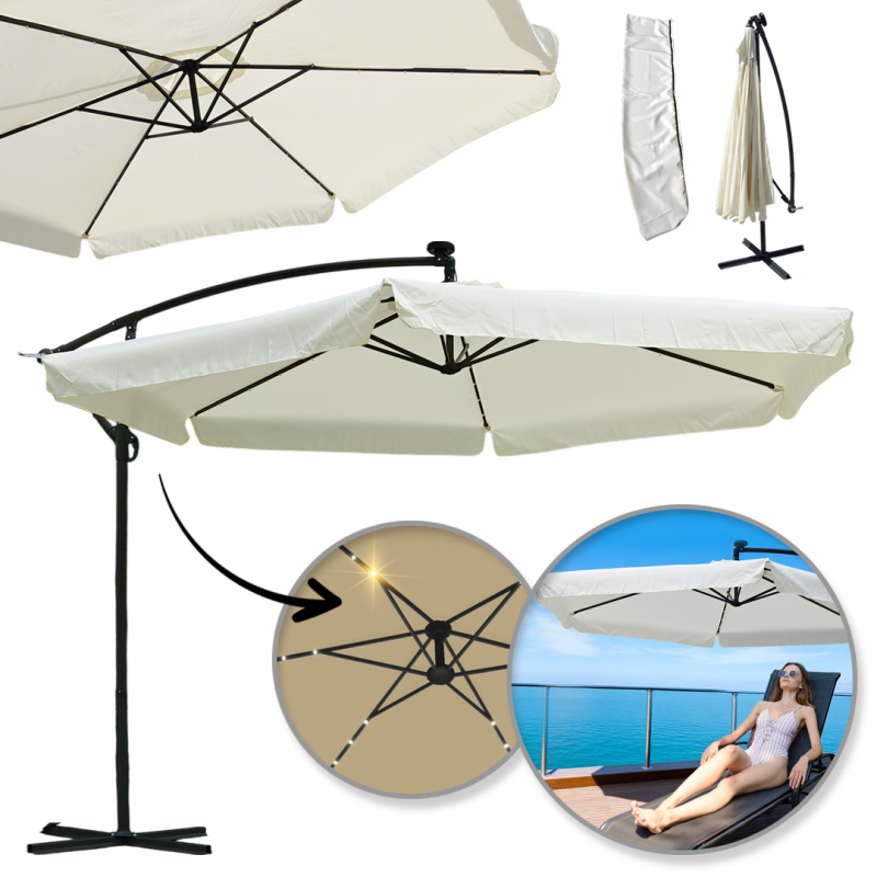 Parasol de grădină 3,5 m cu lumină solară LED - crem, UV50+