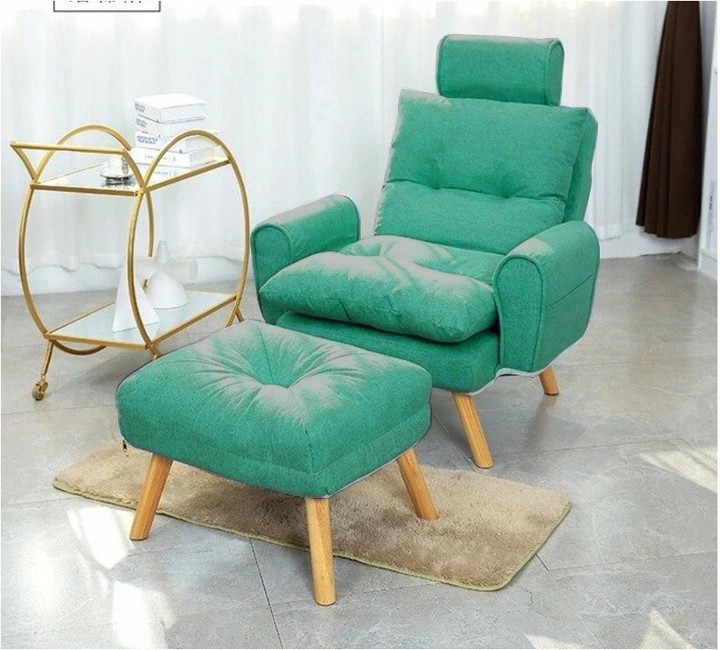 Sedia moderna reclinabile verde con sgabello + REGALO