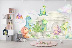 Autocolant de perete pentru copii desene animate lumea dinozaurilor