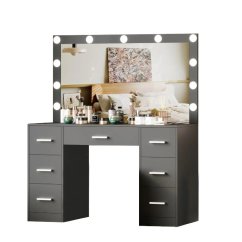 Großer Schminktisch mit Beleuchtung 80 x 40 x 110cm schwarz