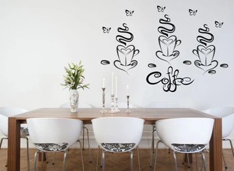 Adesivo da parete per tazze da caffè della cucina a forma di cuori Adesivo da parete per tazze da caffè della cucina a forma di cuori