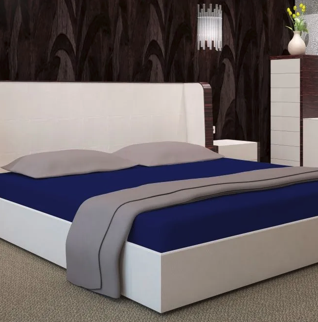 Granatapfelblaues Bettlaken mit Gummizug - Baumwollsatin Granatapfelblaues Bettlaken mit Gummizug - Baumwollsatin