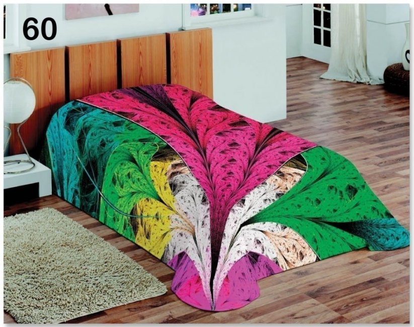 Dekoratív színes ágytakaró színes tollakkal díszítve - Méret: Szélesség: 155 cm Hossz: 220 cm
