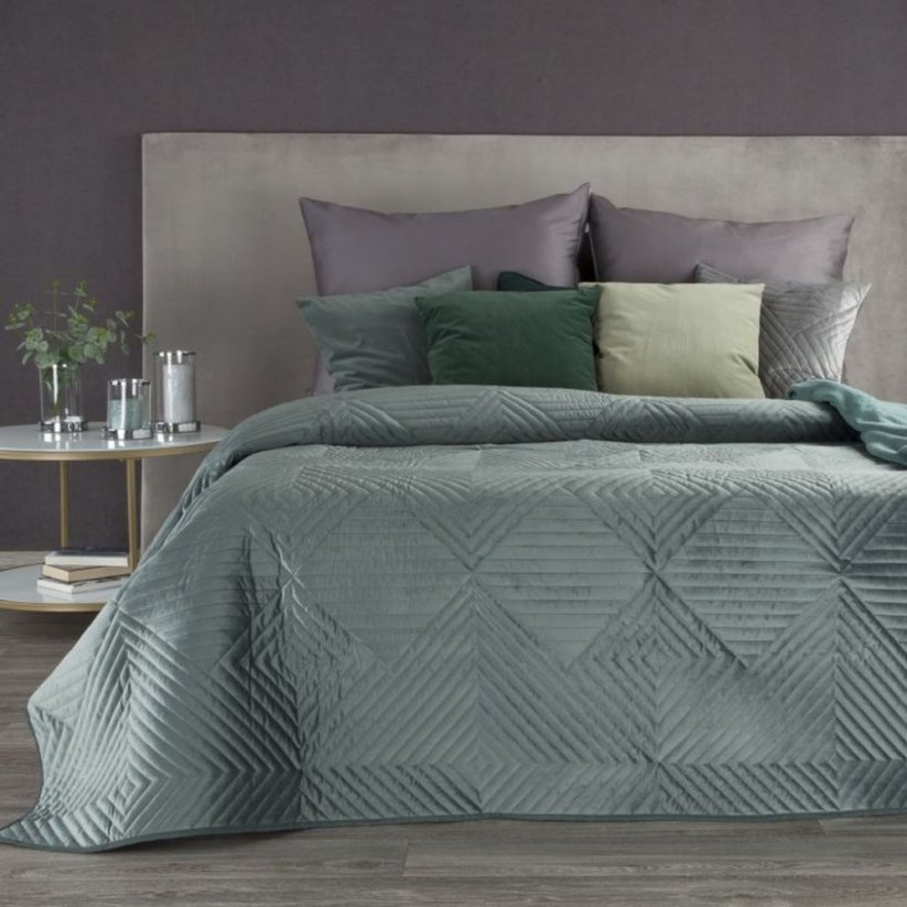 Cuvertură de pat modernă matlasată verde catifelată