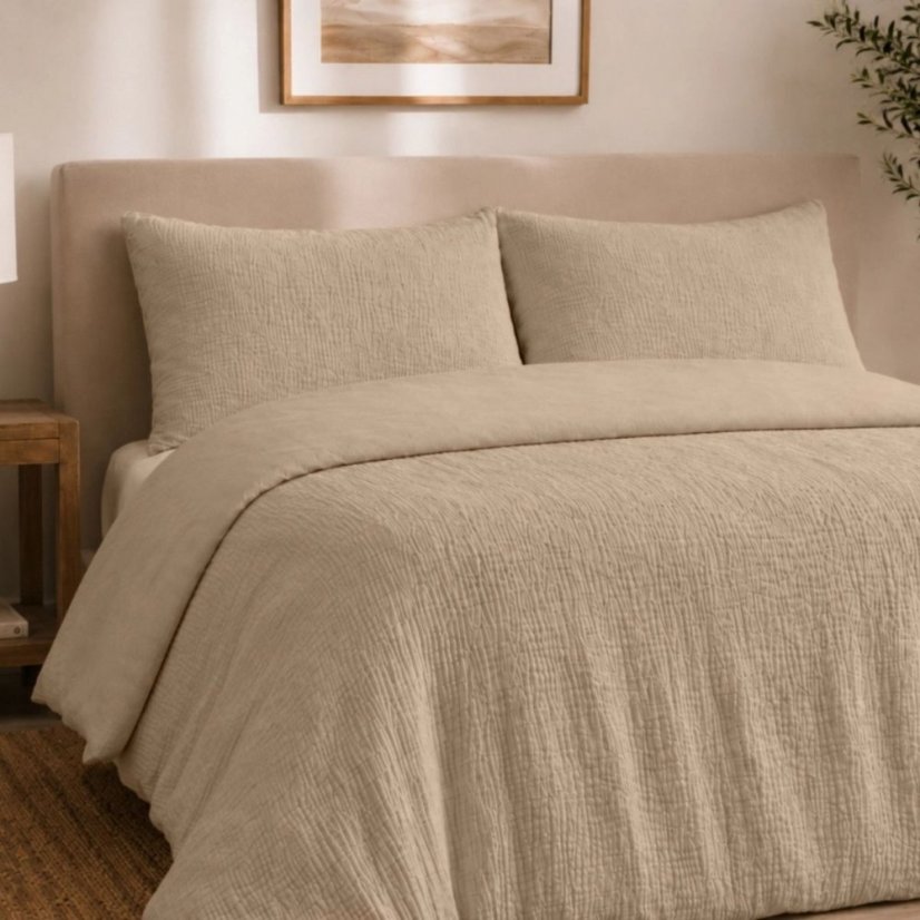 Luxuriöse beige Musselin-Bettwäsche aus Baumwolle mit Knöpfen – weich, atmungsaktiv und ganzjährig geeignet
