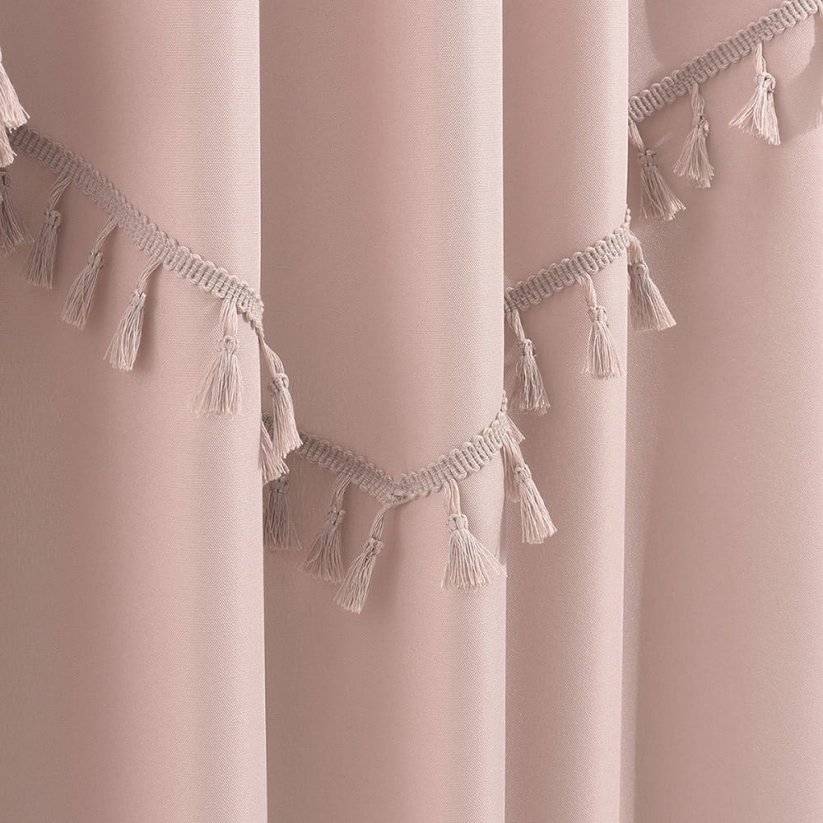 Ružičasta zavjesa ASTORIA s resama na traci za vezivanje 140 x 250 cm