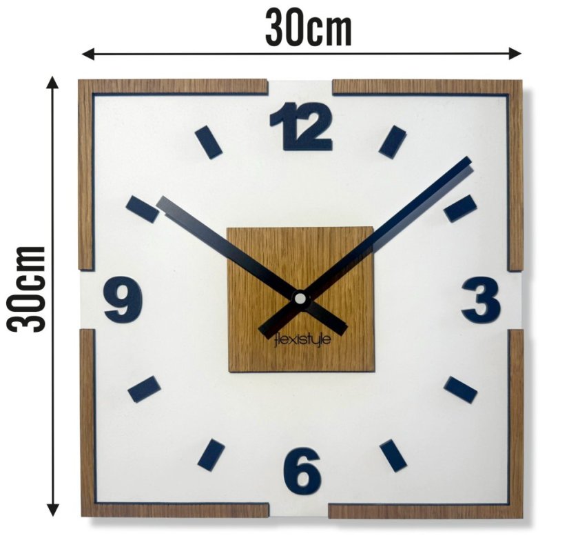 Orologio bianco con decoro in rovere 30 x 30 cm