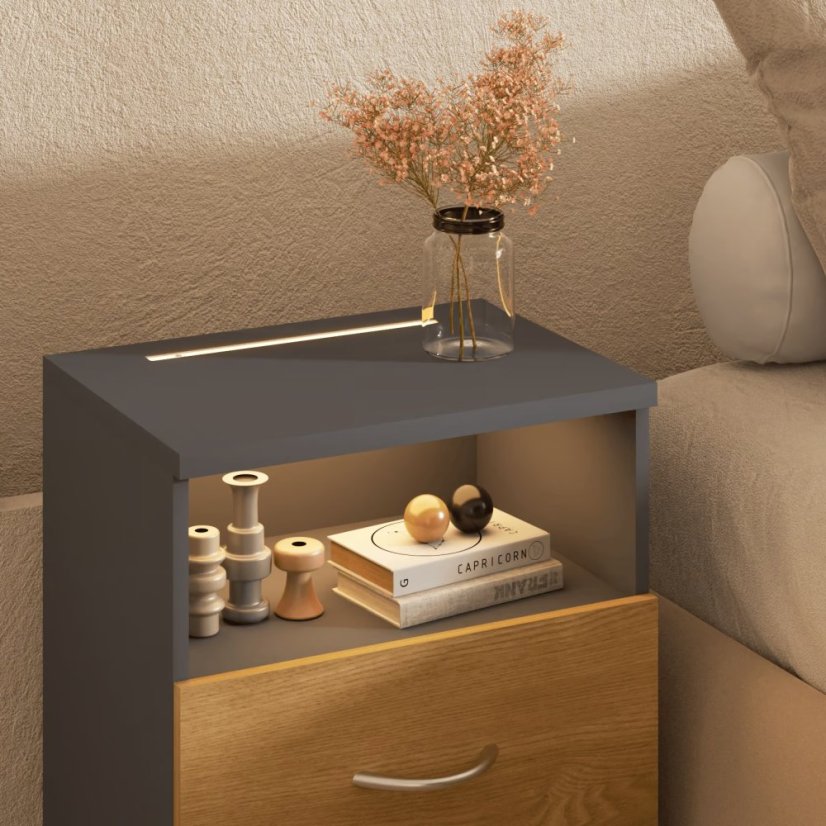 Jamie éjjeliszekrény LED világítással és USB-vel - 55 × 40 × 28 cm