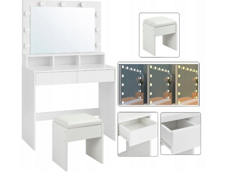 Tavolino cosmetico Hollywood con sgabello - eleganza, stile e praticità in un unico prodotto