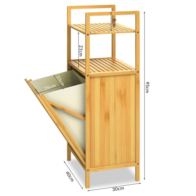 Bambusz polc 36 literes billenő szennyeskosárral - 95 x 40 x 30 cm