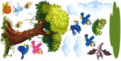 Adesivo murale per bambini albero e uccelli felici