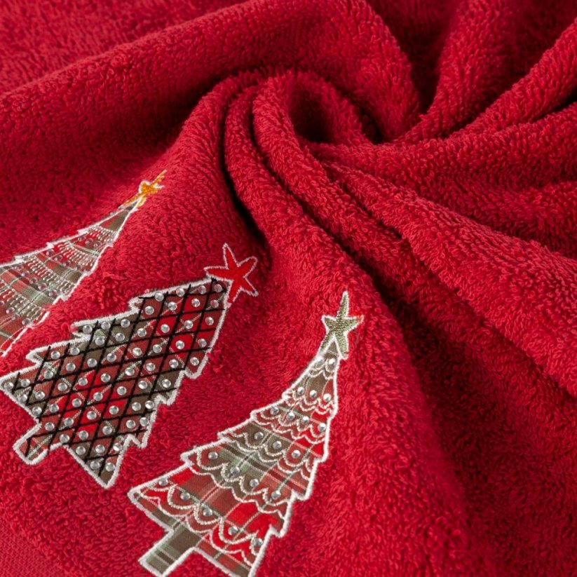 Bavlněný vánoční ručník červený se stromečky