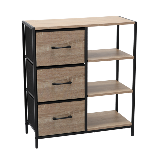 Комод с 3 чекмеджета, облицовани с плат, и рафтове, 70 x 30 x 80 см