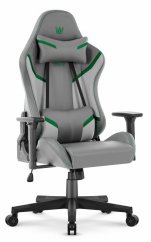 Herné ergonomické kreslo HC-2002 s nosnosťou 150 kg - sivé so zelenými detailmi