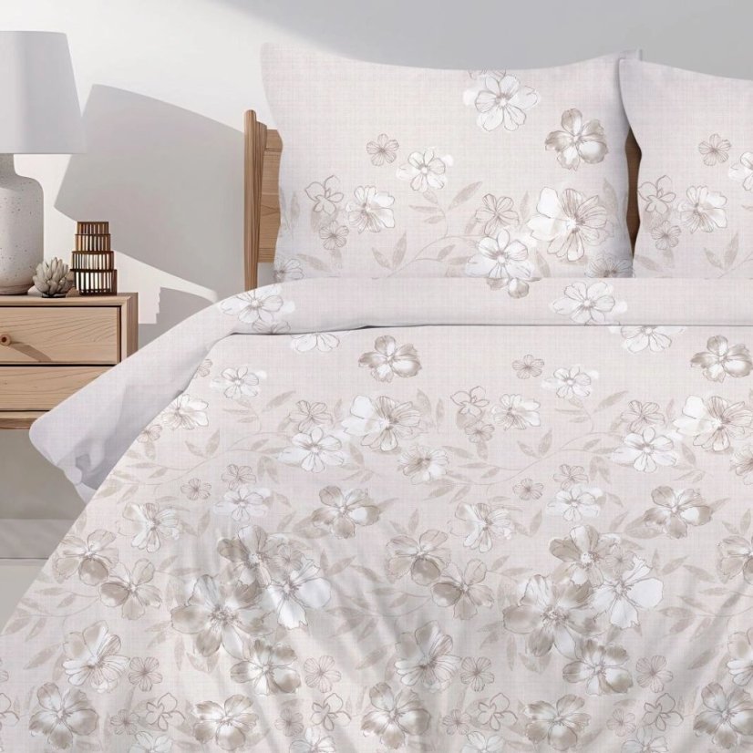 Posteľná bielizeň z prémiovej bavlny, béžová s kvetinovým vzorom