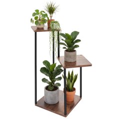 Fém virágtartó – 3 emeletes, loft stílusú növényállvány MDF polcokkal, 78 cm