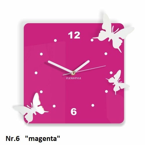 Červené nástenné hodiny 3D motýliky