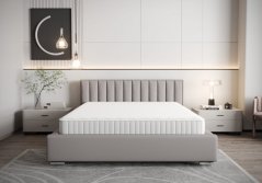 Moderná čalúnená posteľ s vertikálnym prešívaním na čele v svetlošedej farbe 180 x 200 cm
