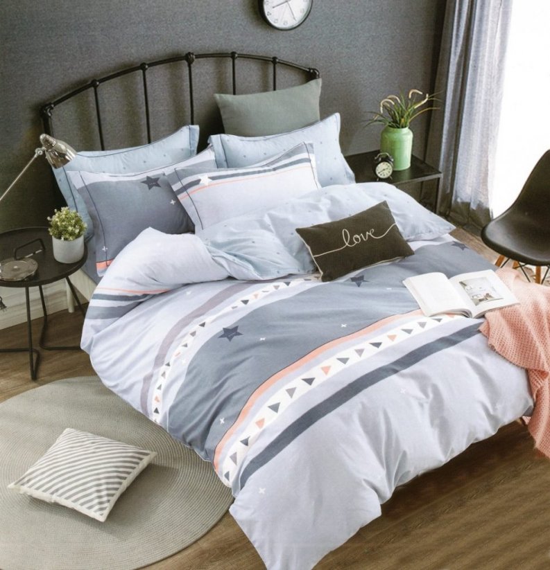 Kvalitné obojstranné posteľné obliečky šedé s geometrickým vzorom