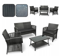 Záhradný set NM-02 z kvalitného technoratanu - sivý + sivé vankúše