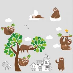 Голям детски стикер за стена Sloth Family 100 х 200 см
