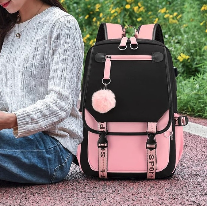 Zaino scolastico ergonomico per ragazzi - rosa-nero