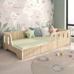 Montessori gyerekágy leesésgátlóval sonoma tölgyfa 140 x 70 cm