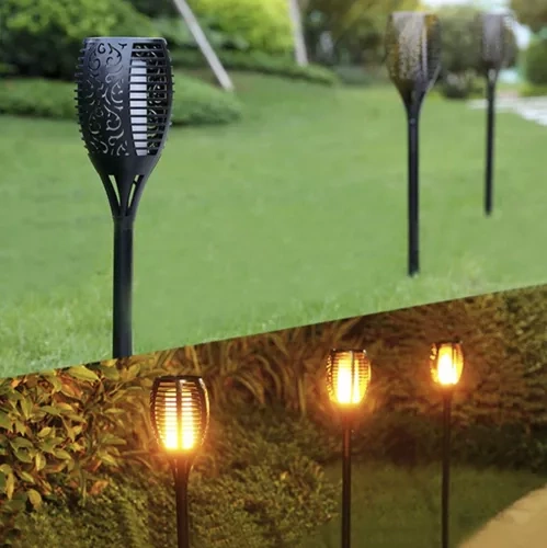 Set de 4 lămpi solare LED cu efect de flacără aprinsă