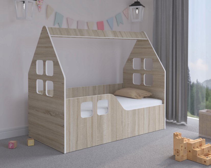 Pat pentru copii 140 x 70 cm în decorul de stejar sonoma stânga