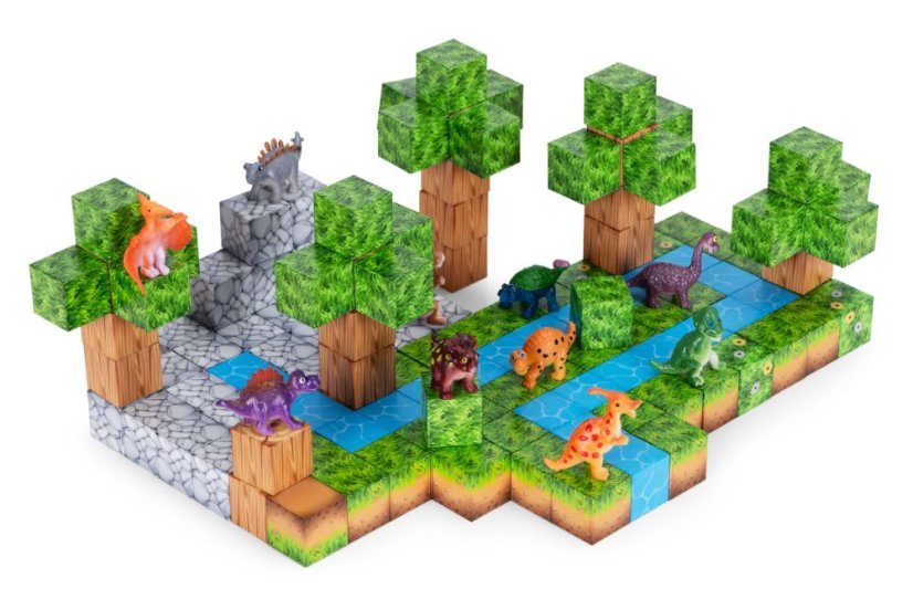 Magnetická stavebnica – 142-dielna sada magnetických kociek s dinosaurami