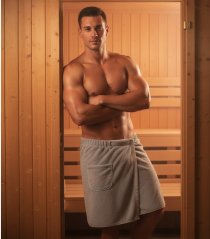 Prosop de saună pentru bărbați - uscare rapidă, cu buzunar și bandă elastică