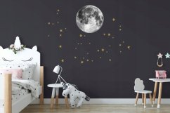 Originalna stenska nalepka - luna in zlate zvezde 45 cm