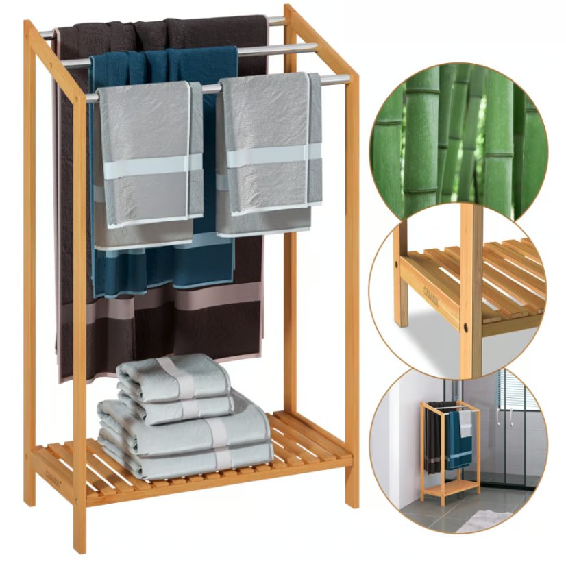 Suport pentru prosoape din bambus - set de 2