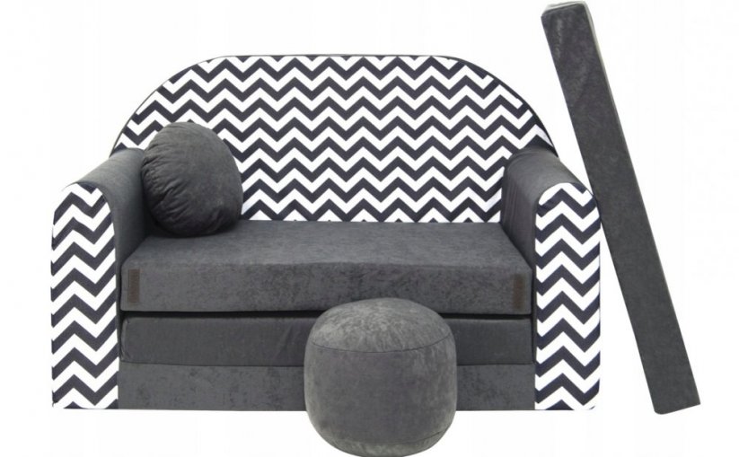 Canapea gri pentru copii cu model geometric 98 x 170 cm