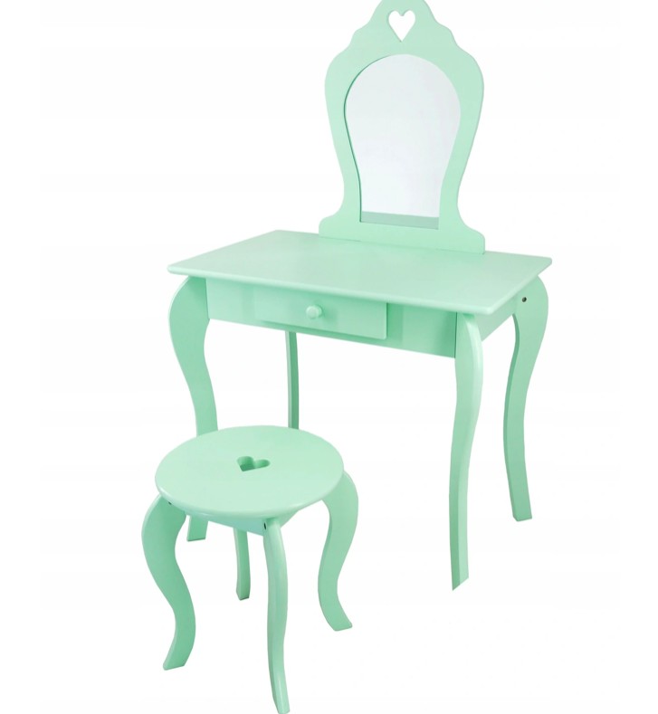 Ružový detský toaletný stolík s taburetkou